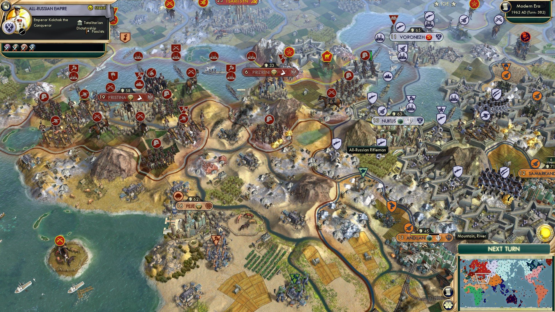 CBR In-Game Screenshot of One Rifleman, One Border Tile, One Choice