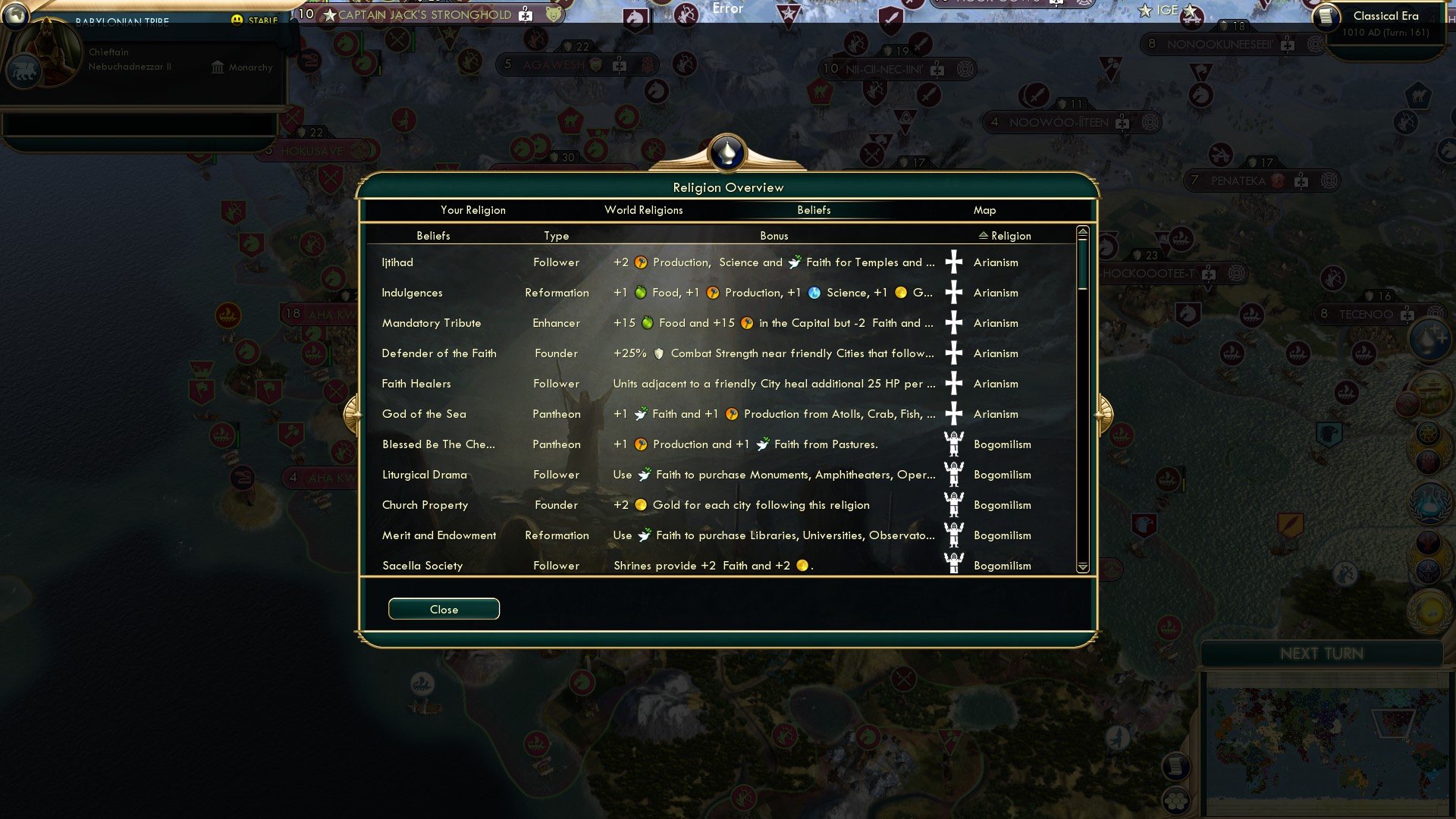 CBR In-Game Screenshot of Religious Bonuses