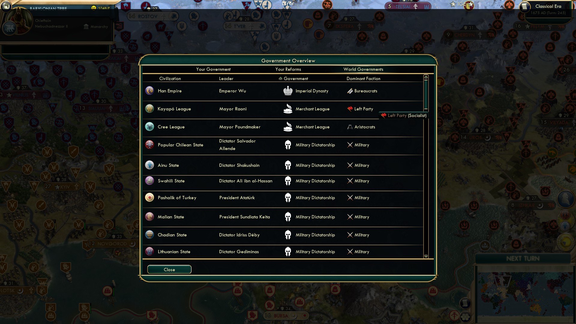 CBR In-Game Screenshot of The land is green, but the politics are red