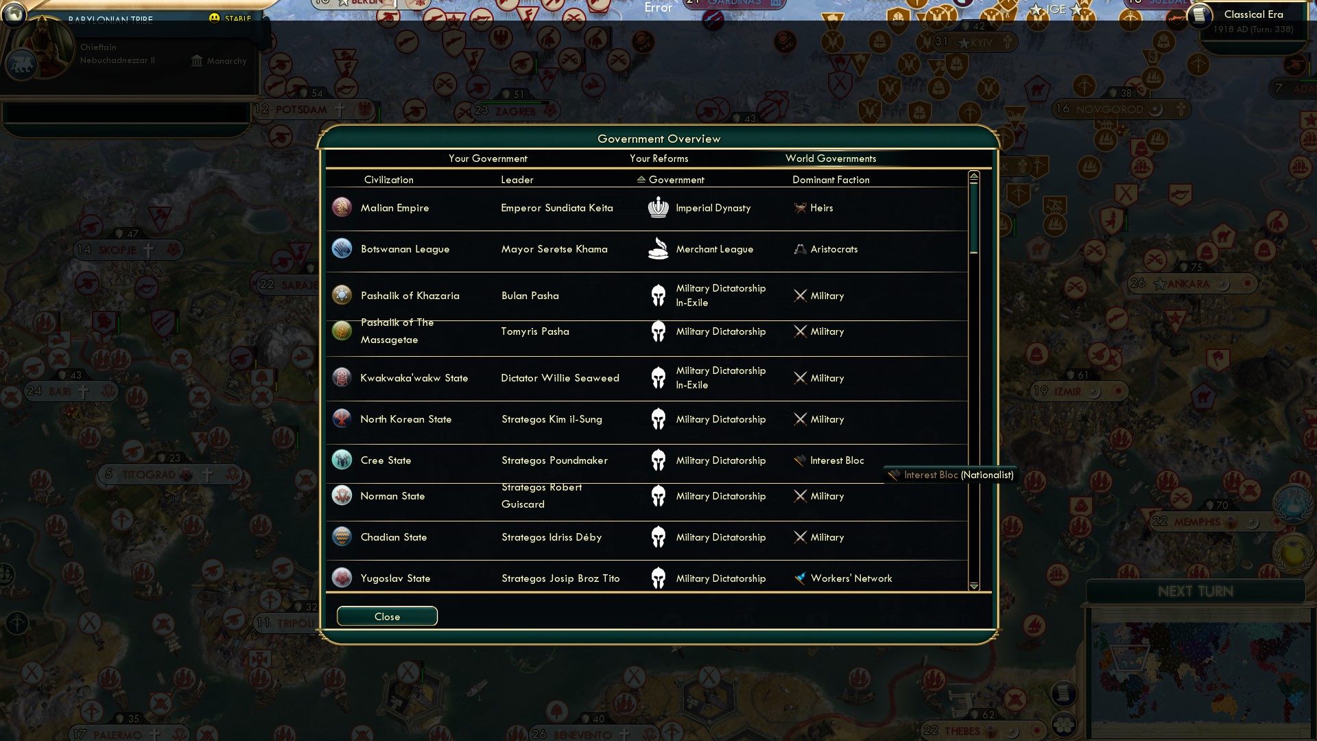CBR In-Game Screenshot of Government Screen - Part 1