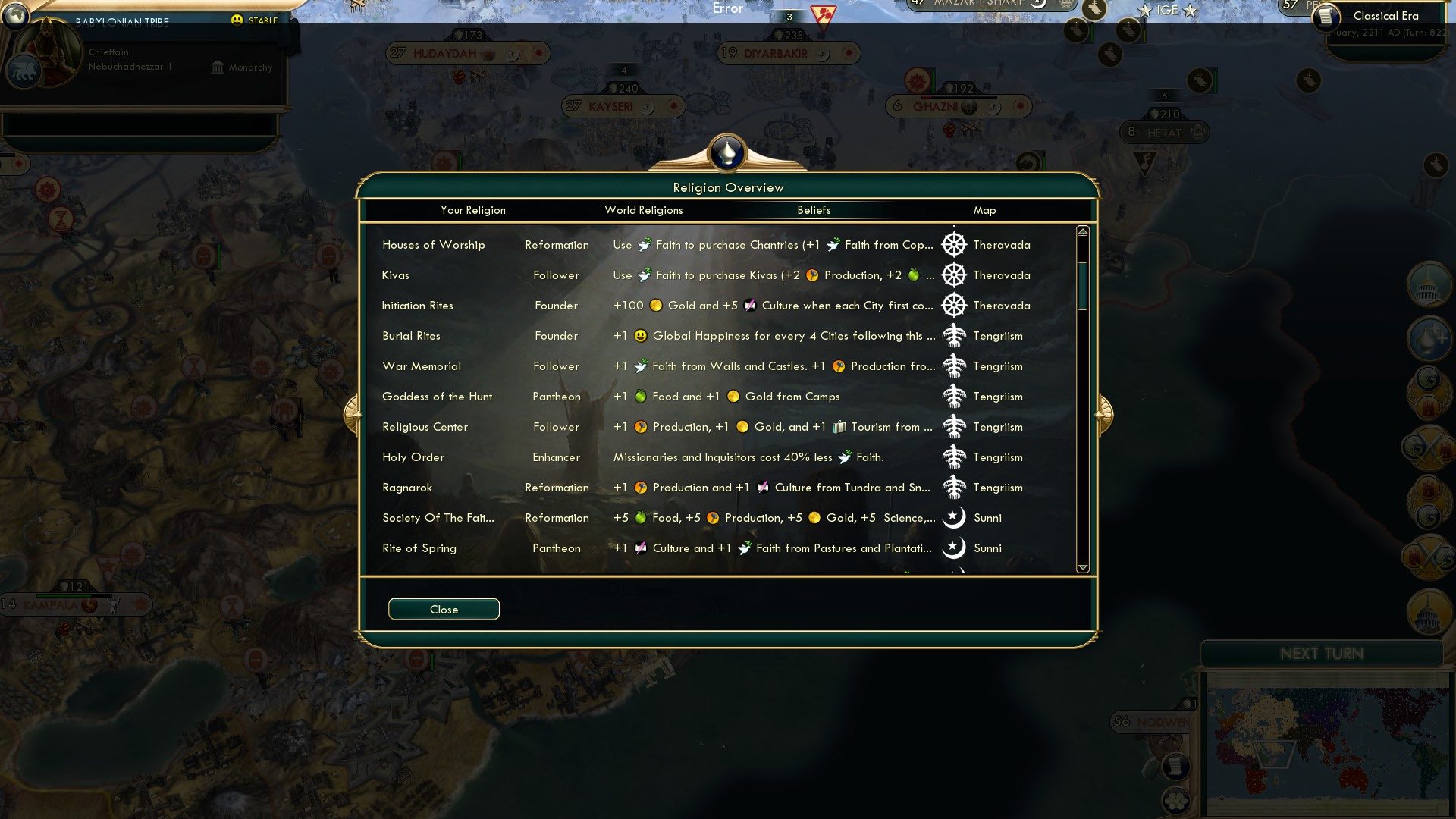 CBR In-Game Screenshot of Religions, Religions