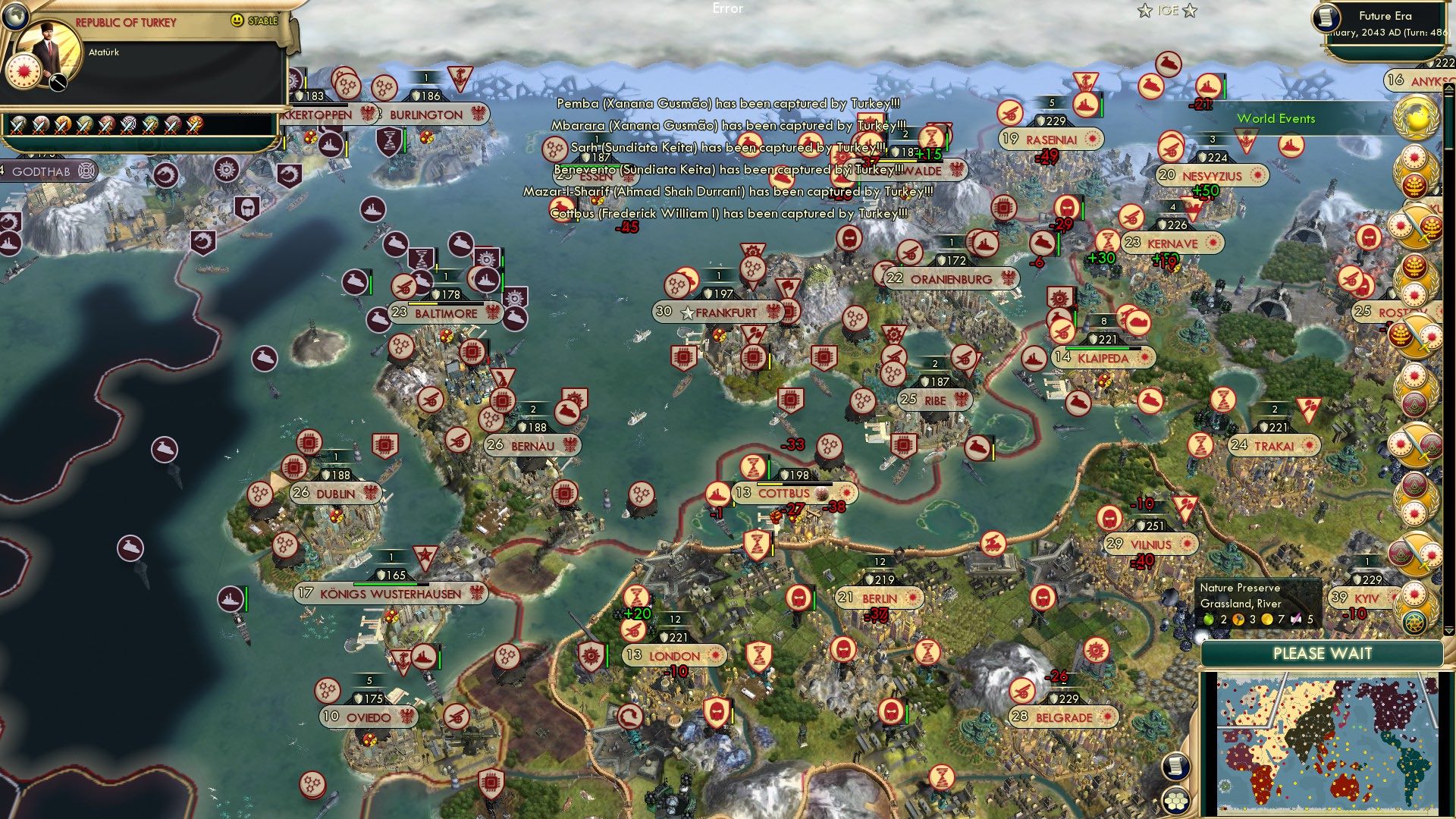 CBR In-Game Screenshot of A lot of text that says “has been captured by Turkey”