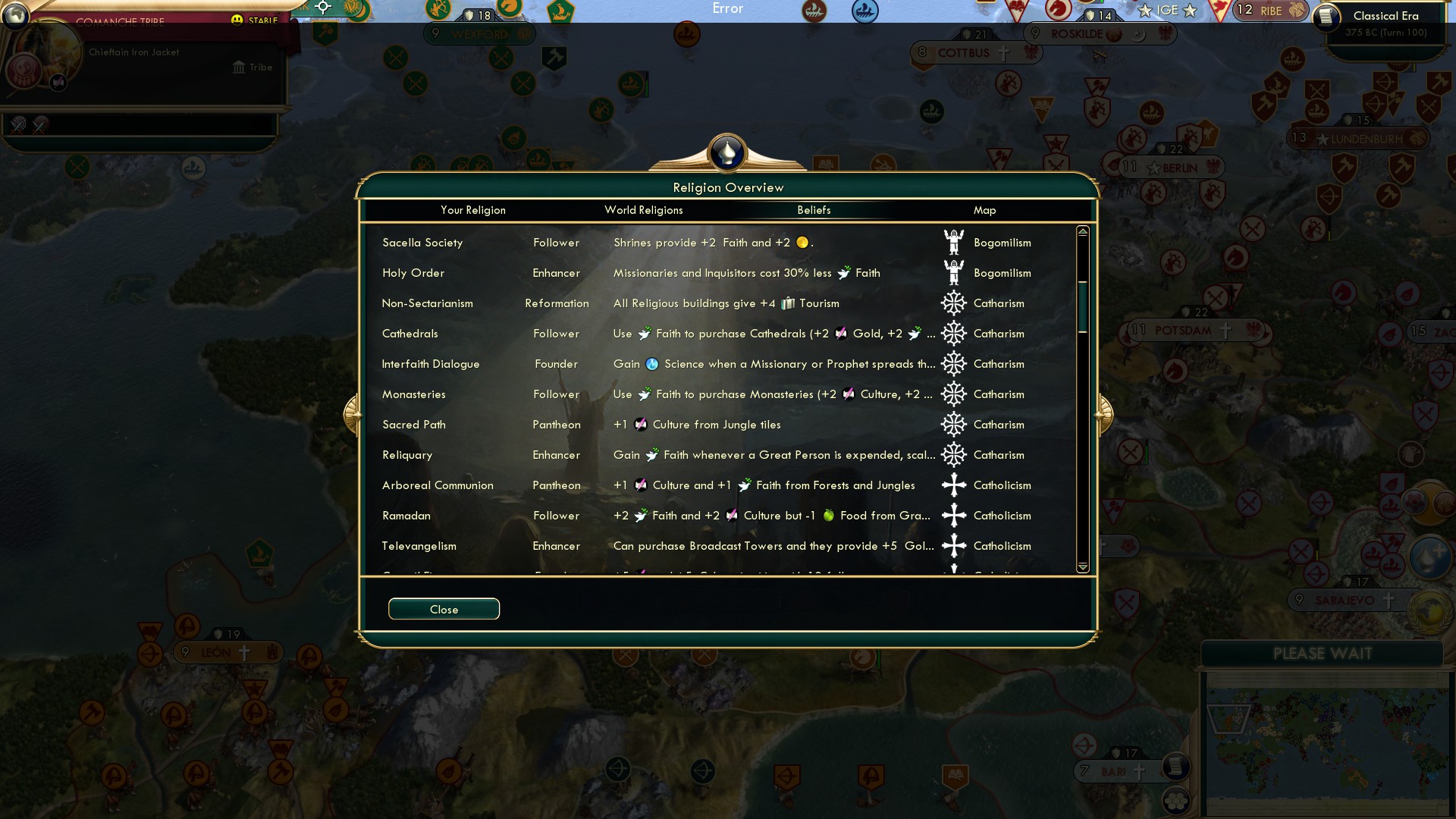CBR In-Game Screenshot of Religions