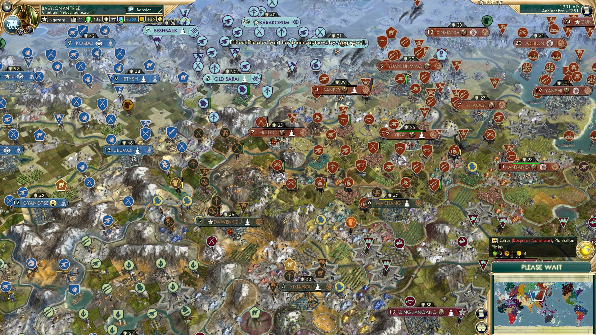 CBR In-Game Screenshot of If this was Civ 6 these would all be free cities by now.