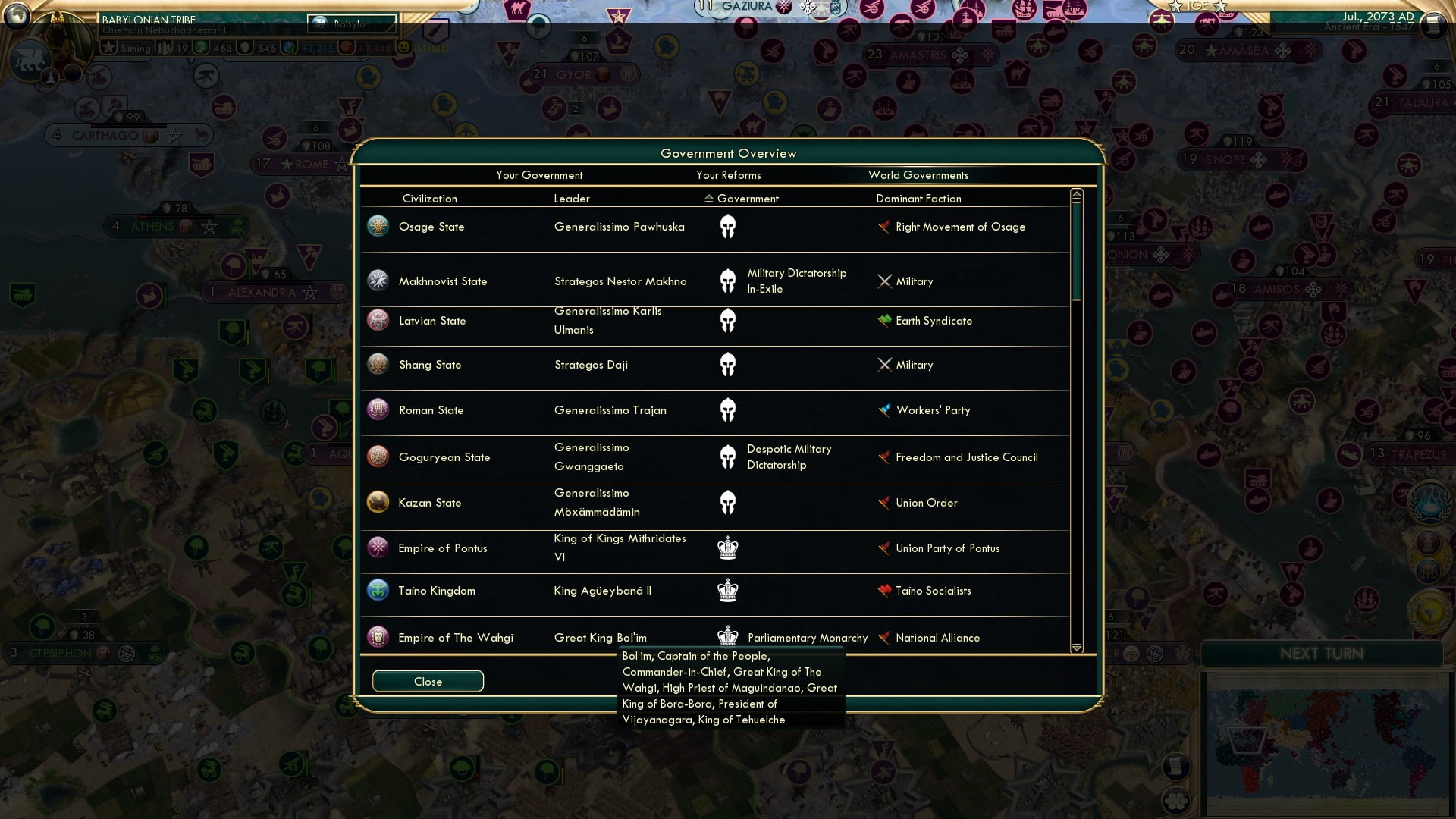 CBR In-Game Screenshot of Government Overview 1/4