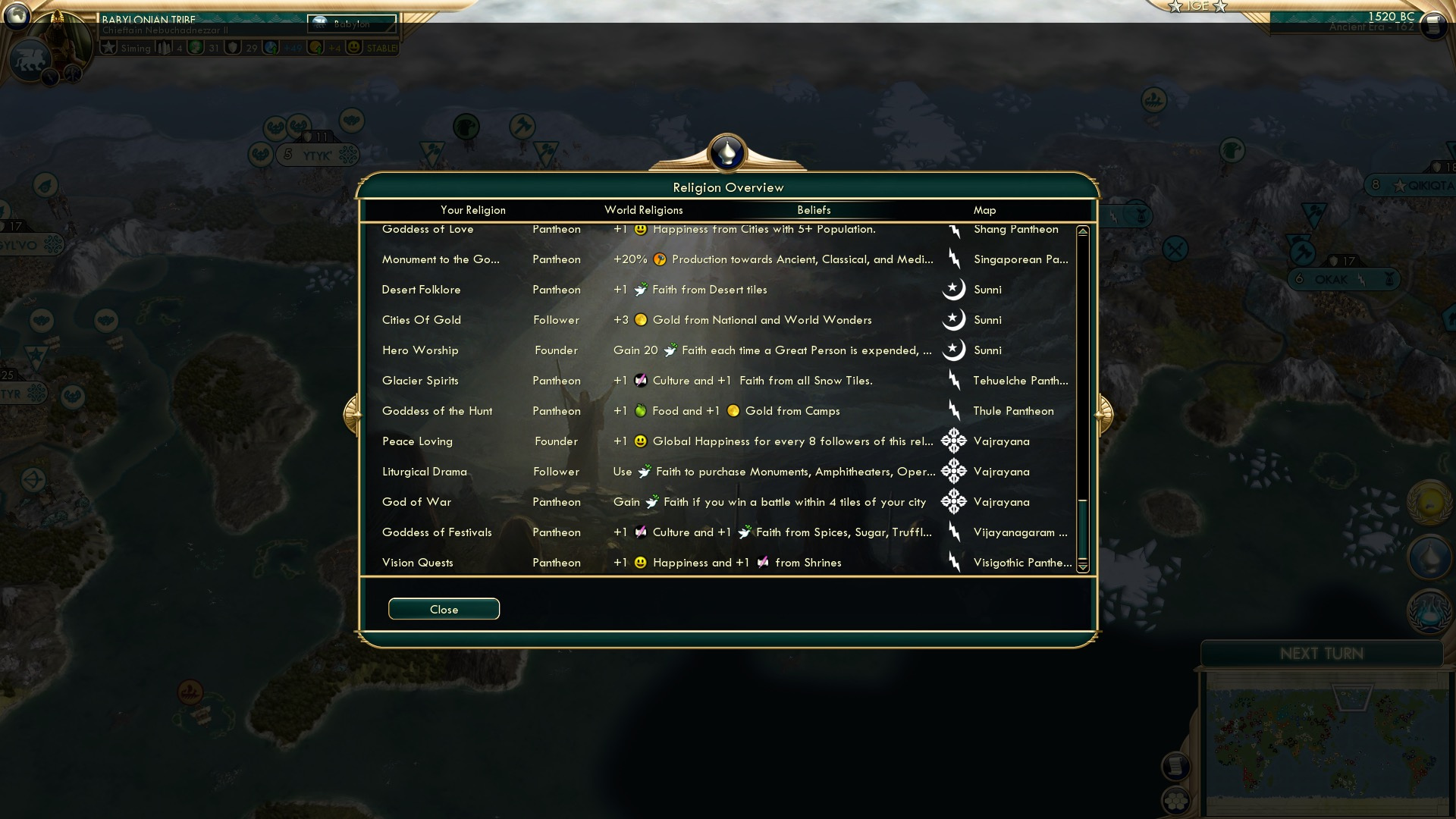 CBR In-Game Screenshot of Religious beliefs