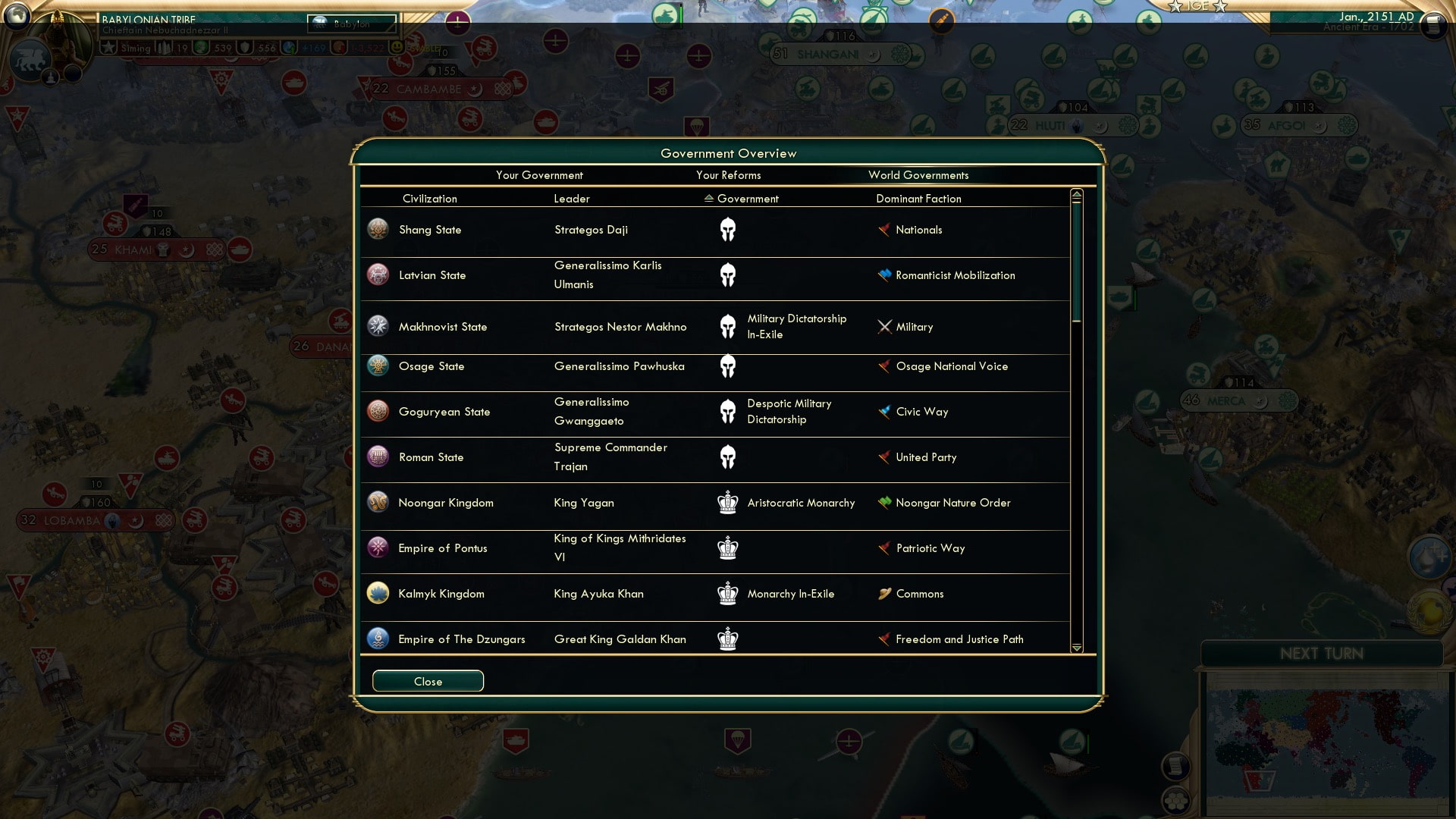 CBR In-Game Screenshot of Governments! Part 1