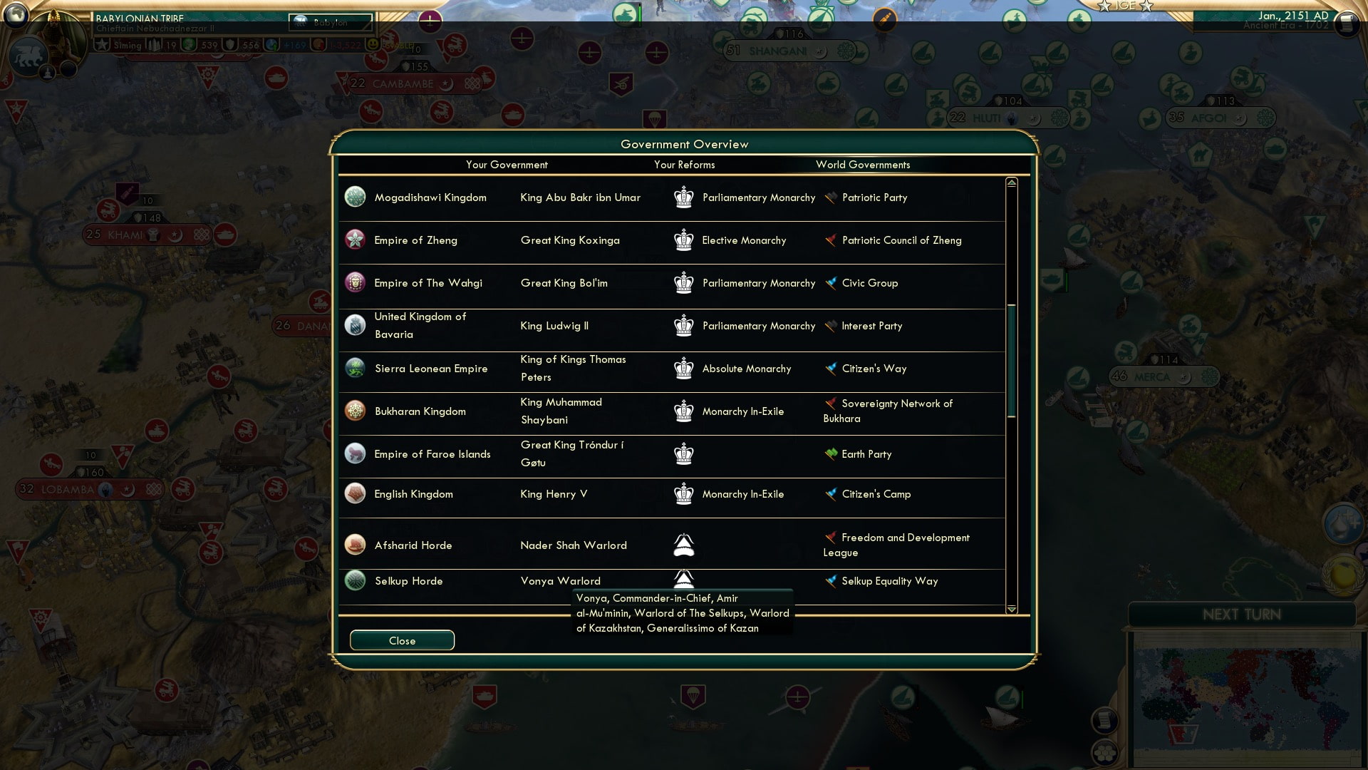 CBR In-Game Screenshot of Governments! Part 2