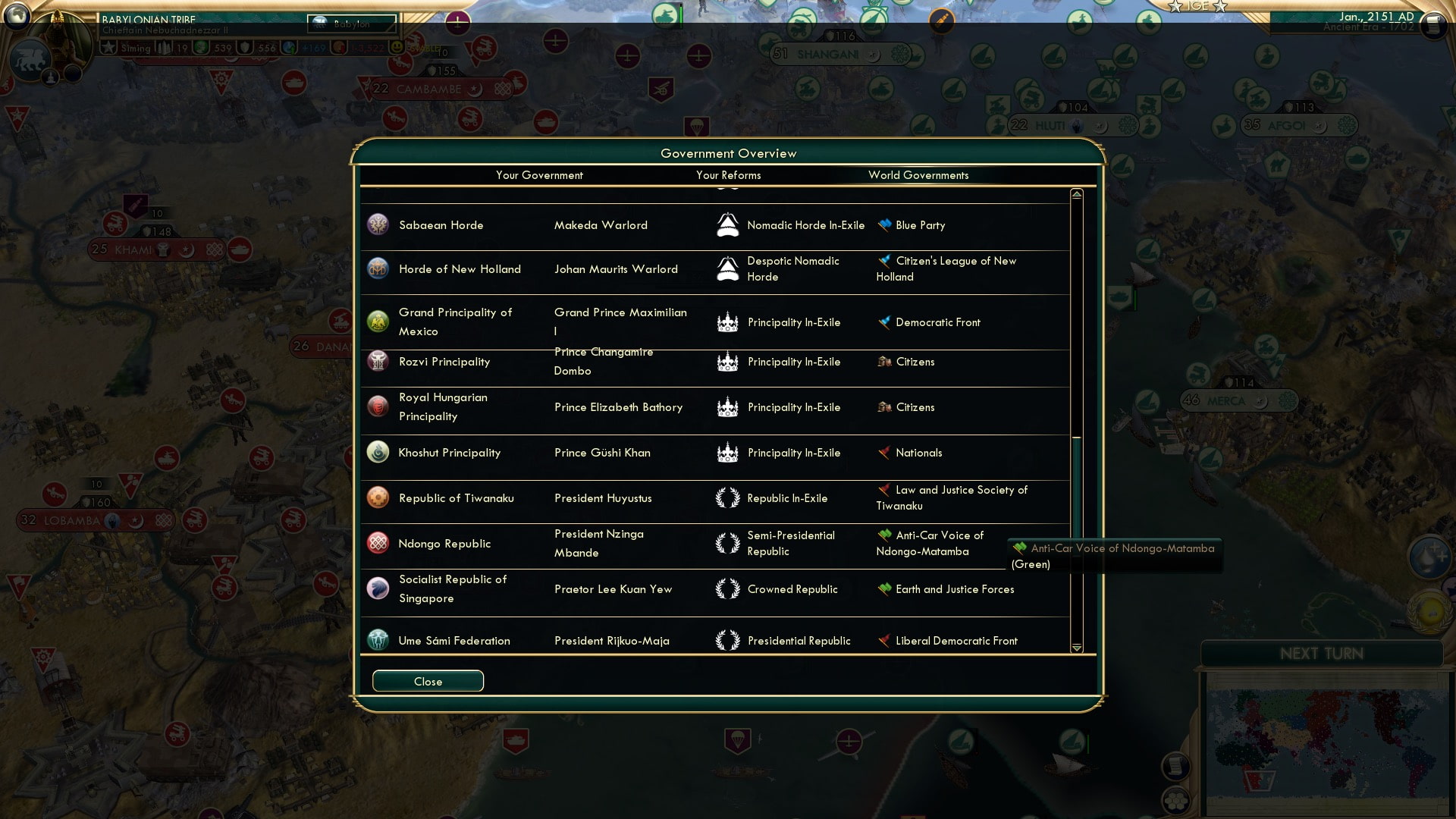 CBR In-Game Screenshot of Governments! Part 3
