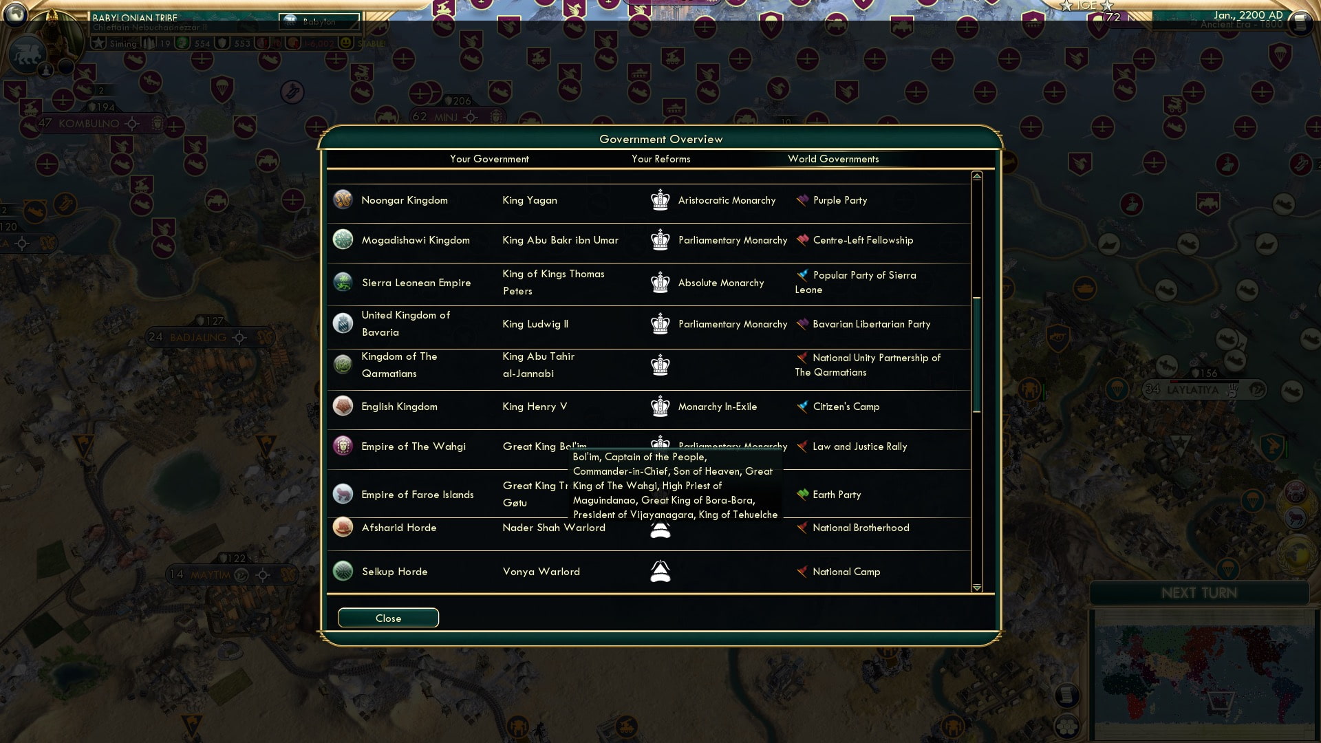CBR In-Game Screenshot of Past Presidential Powers