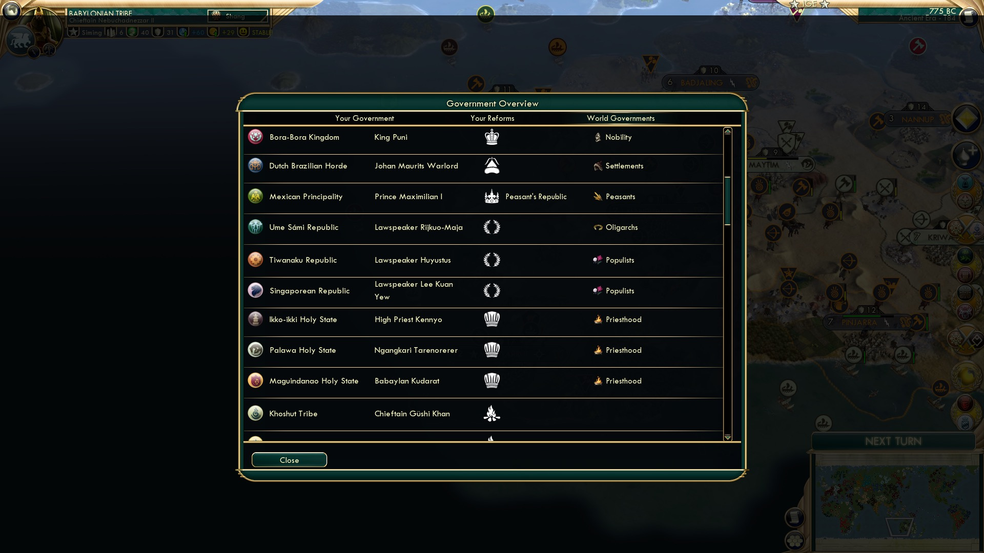 CBR In-Game Screenshot of Governments II