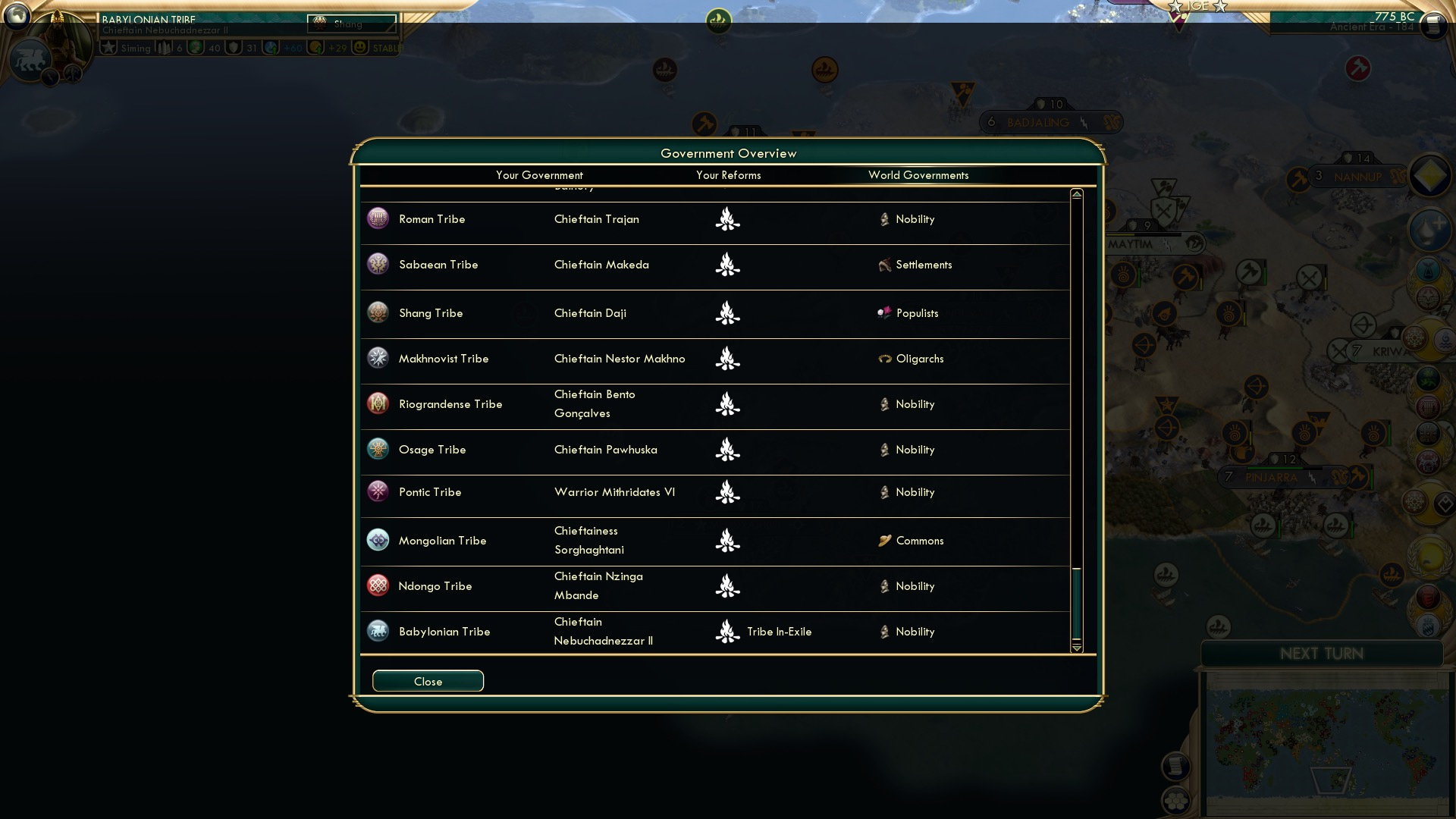 CBR In-Game Screenshot of Governments V