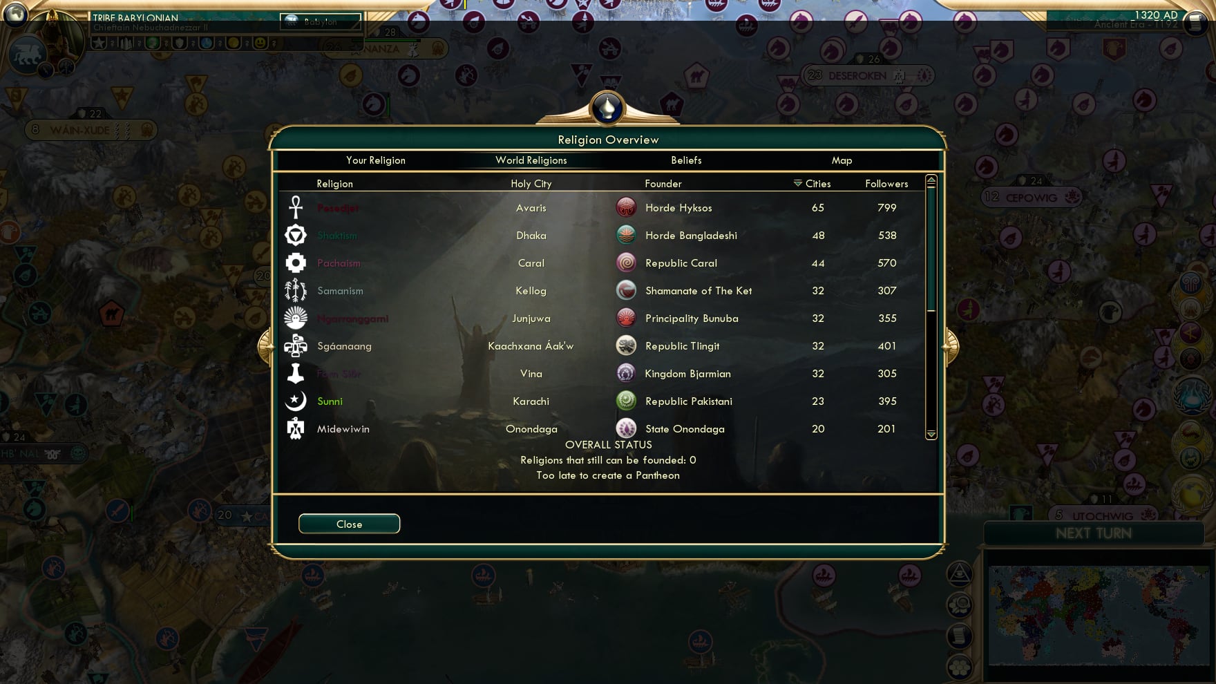 CBR In-Game Screenshot of Religion matters