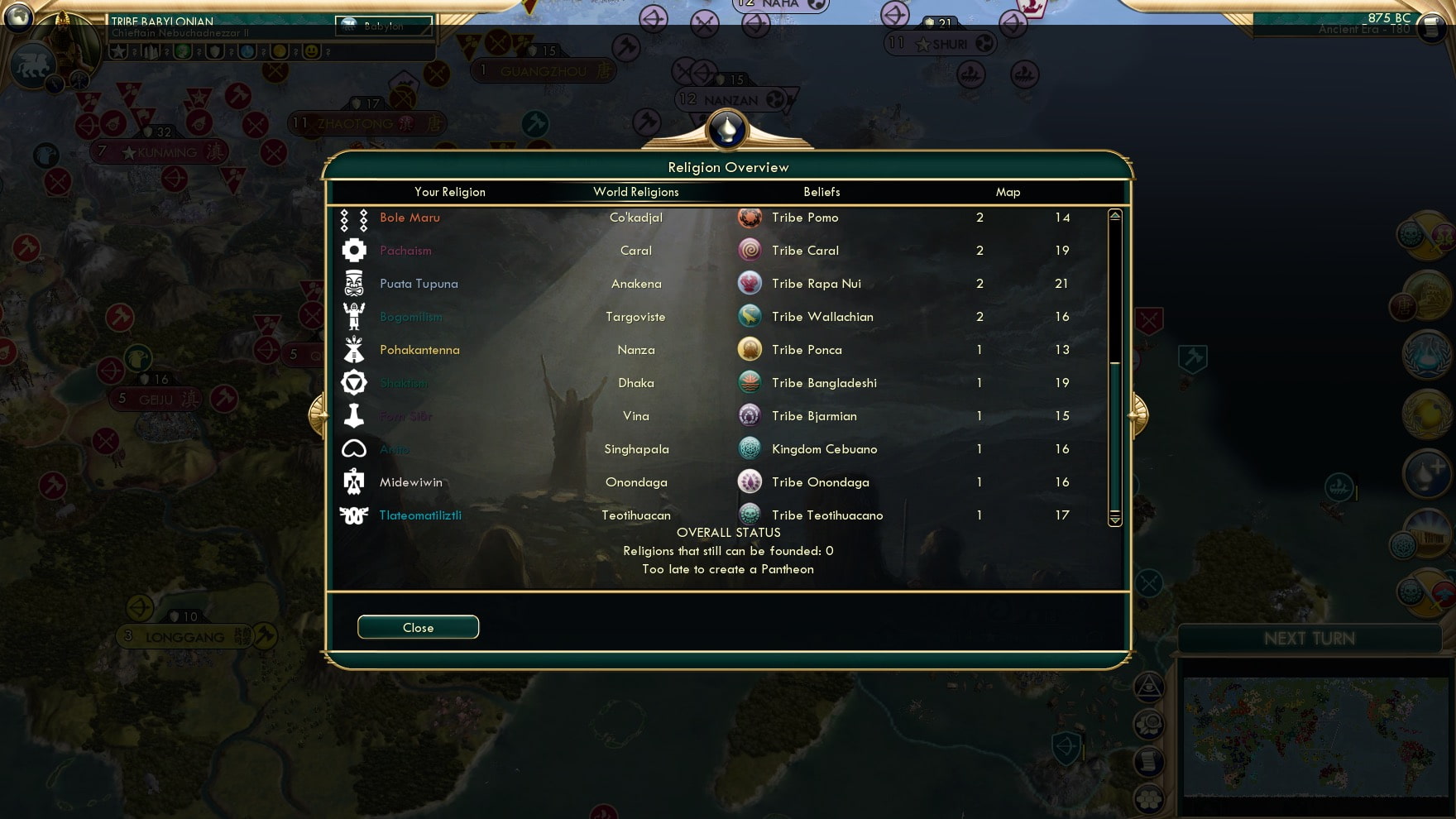 CBR In-Game Screenshot of Religions Continued