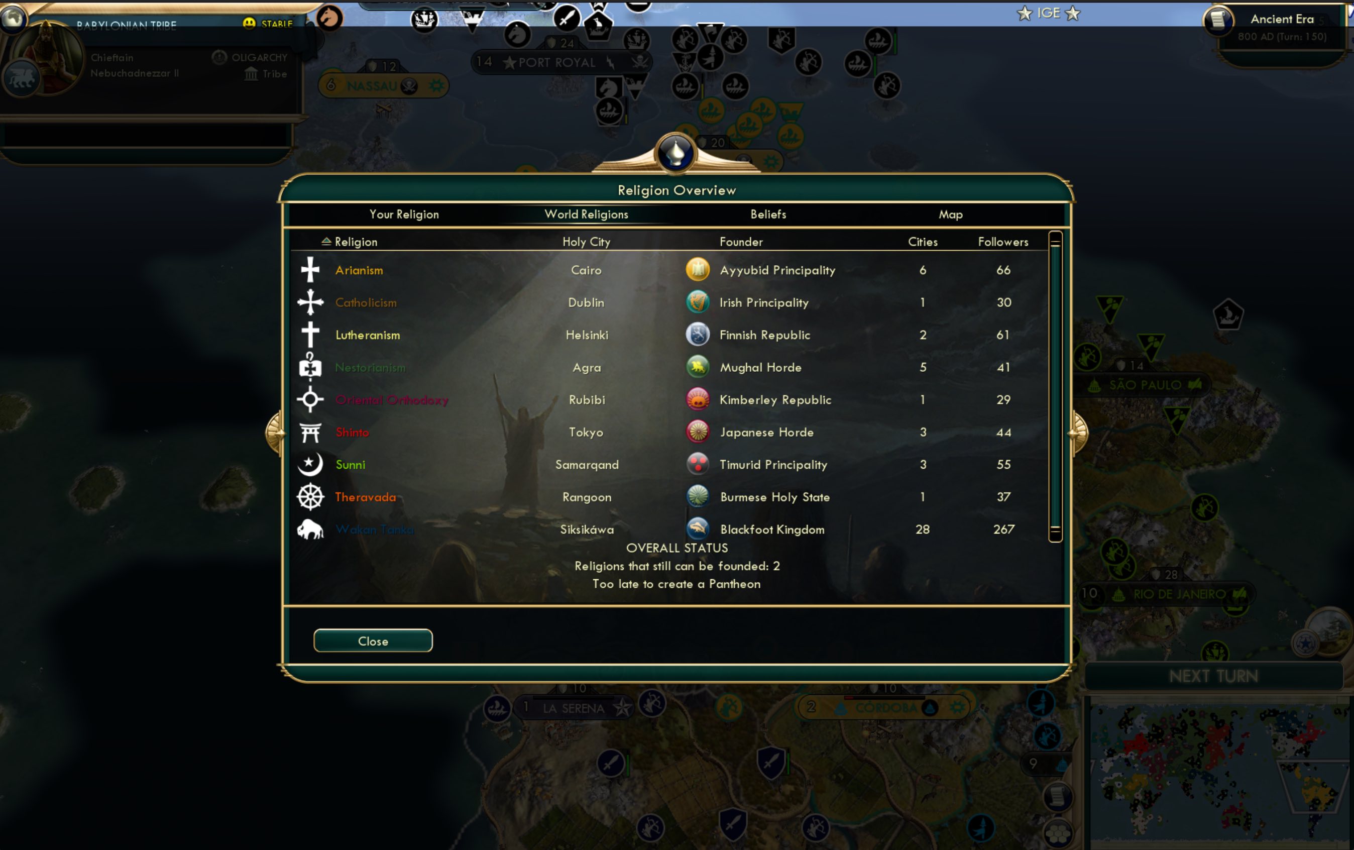 CBR In-Game Screenshot of Religions