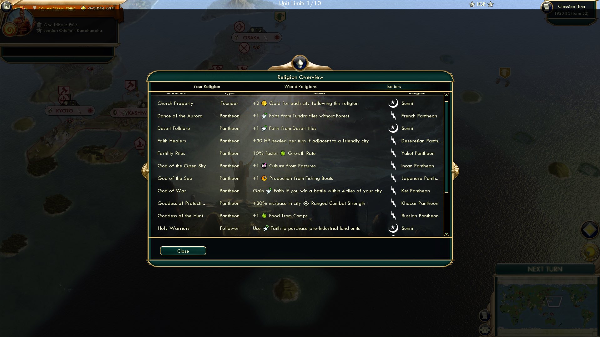 CBR In-Game Screenshot of Religions 1