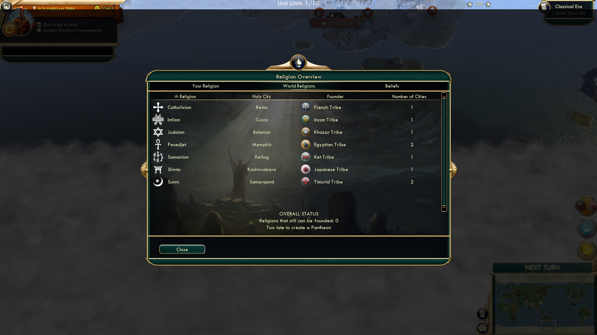 CBR In-Game Screenshot of Religions 1