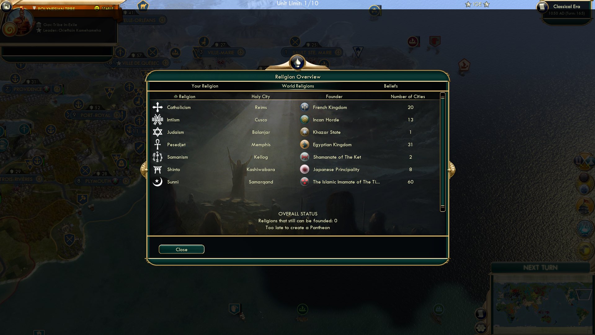 CBR In-Game Screenshot of Religions