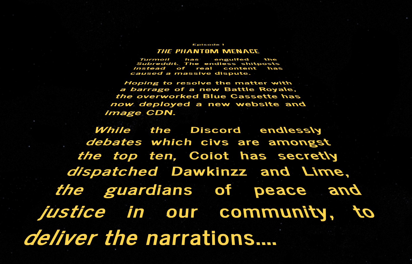 CBR In-Game Screenshot of Opening Crawl