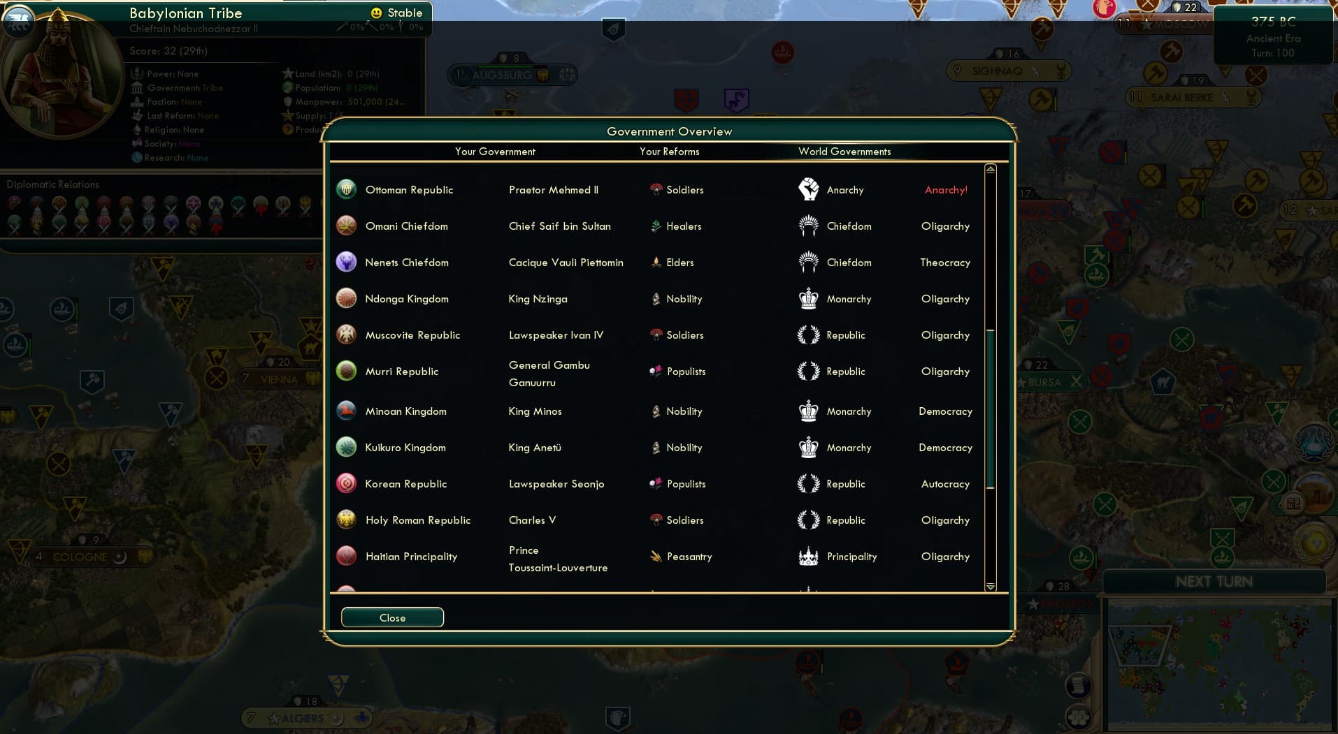 CBR In-Game Screenshot of King, Queens, and everything in-between.